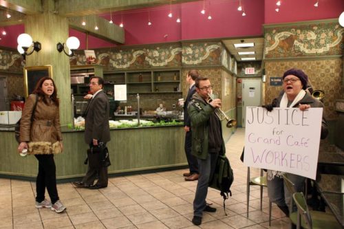 Protestors at the Grand Cafe